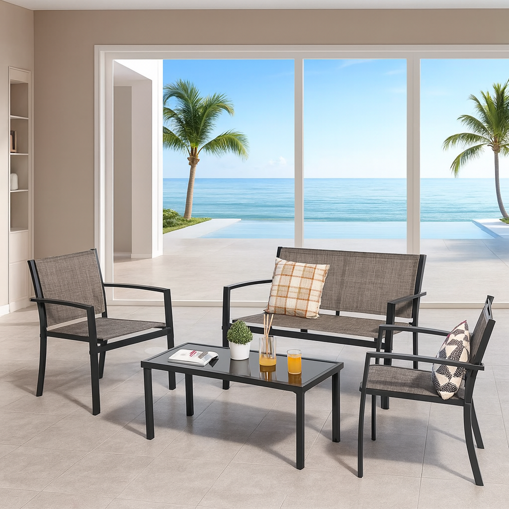 Minimalist 4-Person Patio Set with Textile Sling Seating